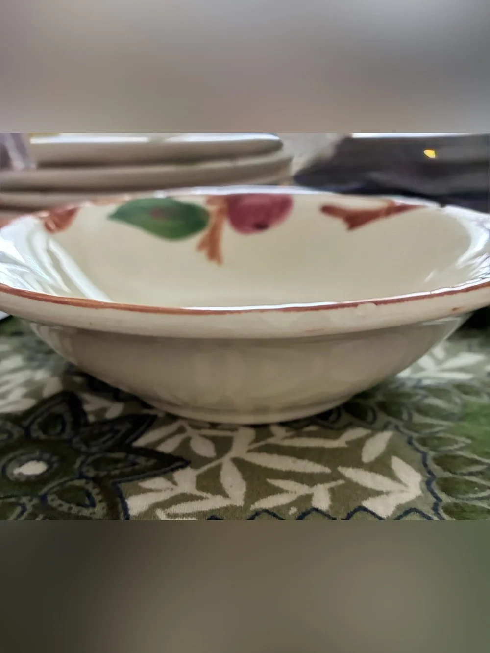 Franciscan Apple Bowls. Two 5”,one 6”. Dating 1963, 1979 & 2004. EC. Handpainted
